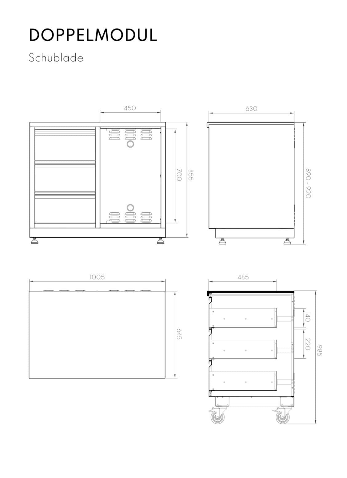 Vivandio quub Kompakte Gartenküche mit Kühlschrank & Kochfeld, silber