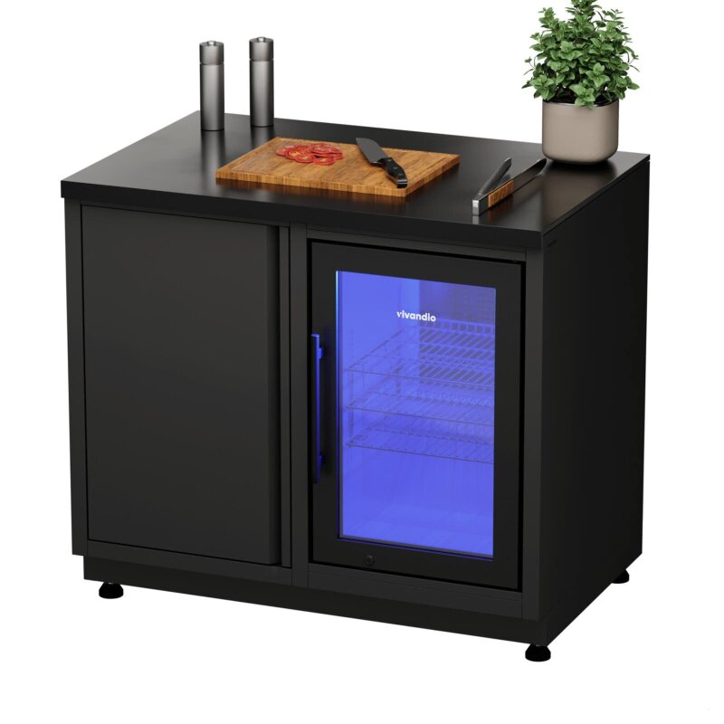 Vivandio quub Grillmodul mit Kühlschrank, Mattschwarz