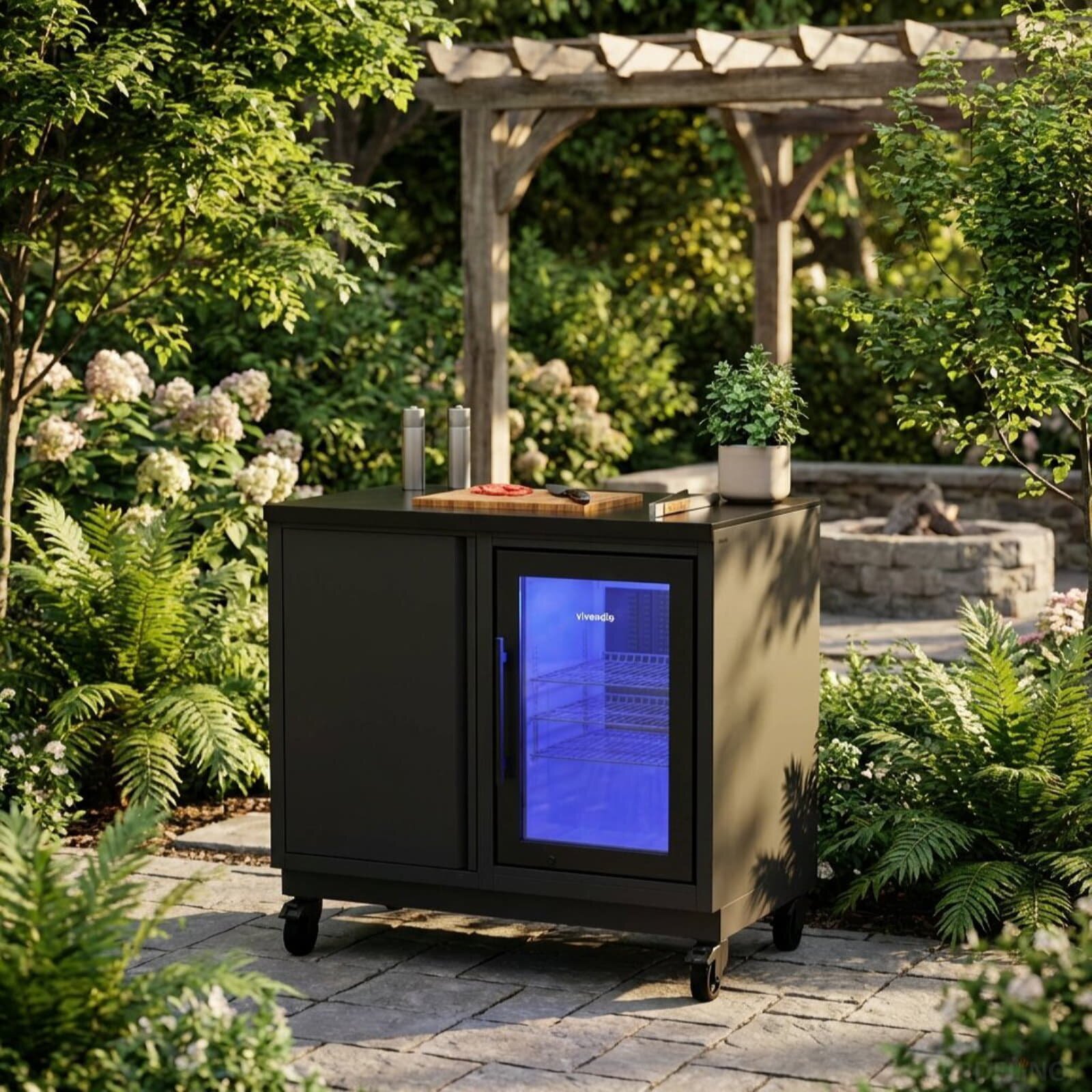 Vivandio quub Grillmodul mit Kühlschrank, Mattschwarz