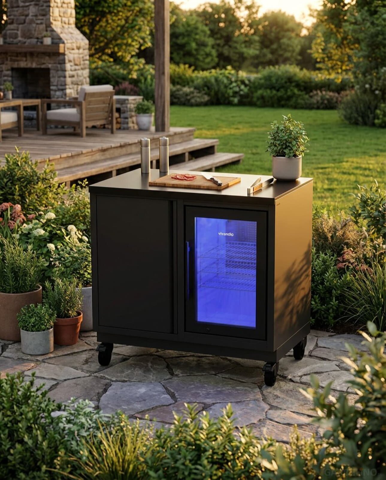 Vivandio quub Grillmodul mit Kühlschrank, Mattschwarz