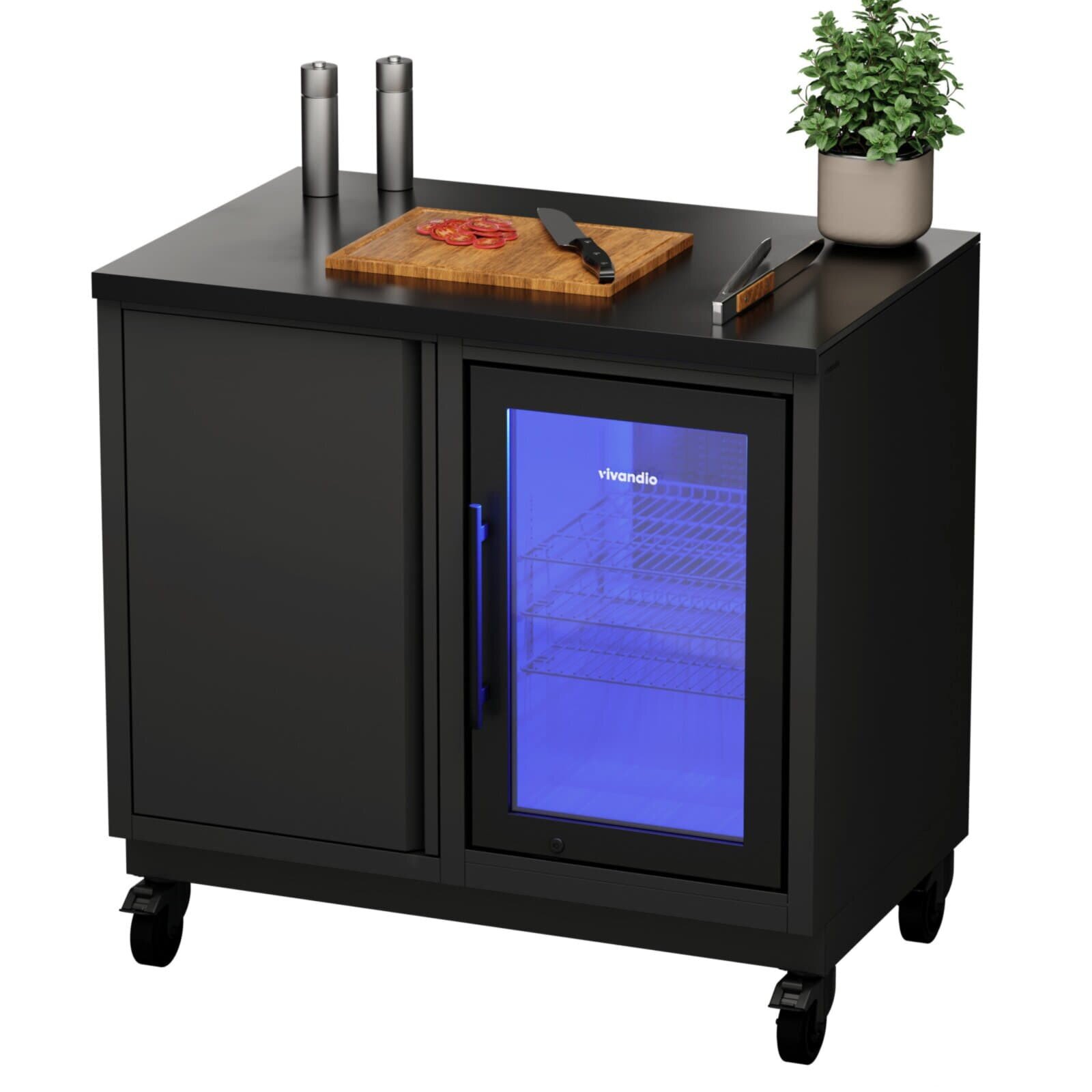 Vivandio quub Grillmodul mit Kühlschrank, Mattschwarz