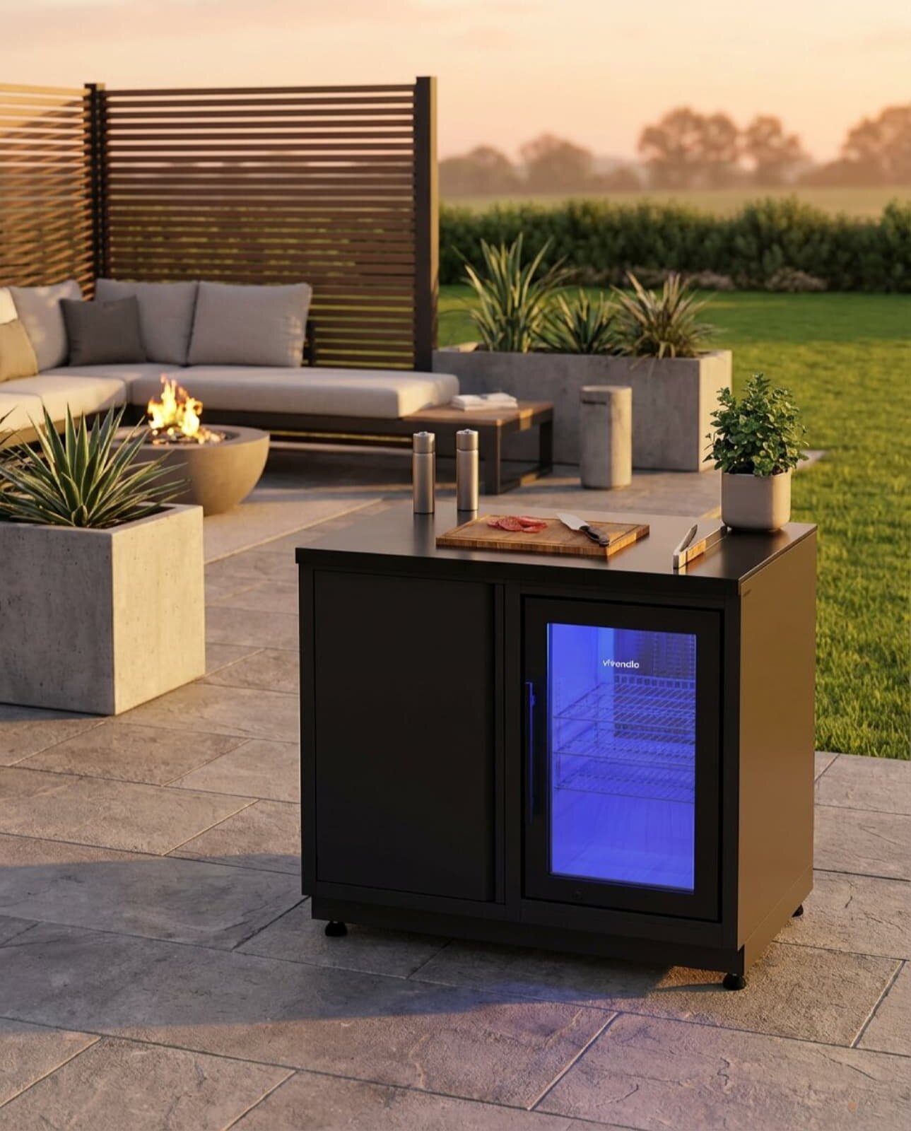 Vivandio quub Grillmodul mit Kühlschrank, Mattschwarz