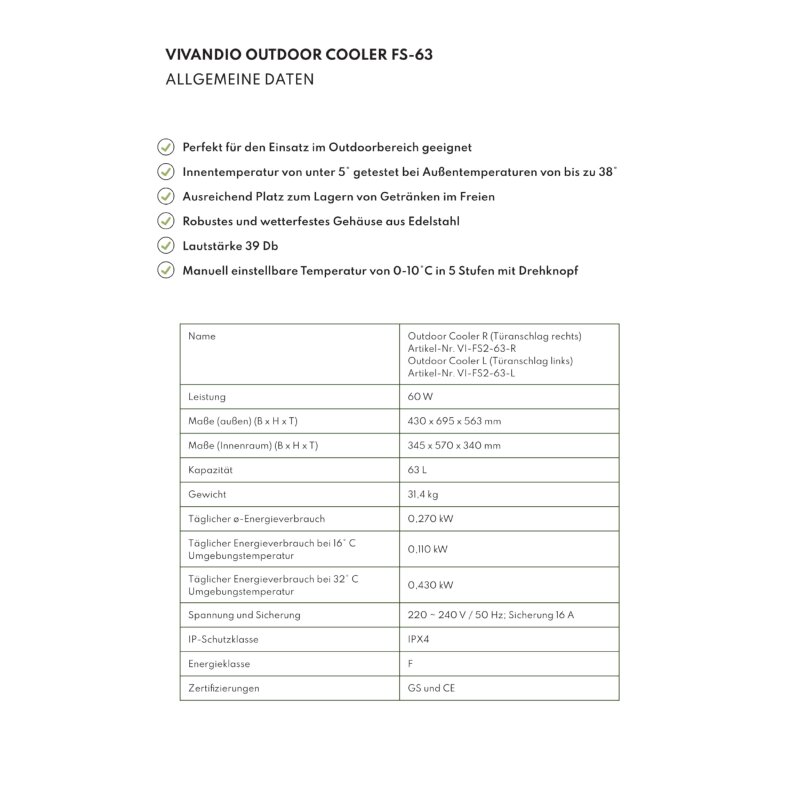 Vivandio quub Grillmodul mit Kühlschrank, silber