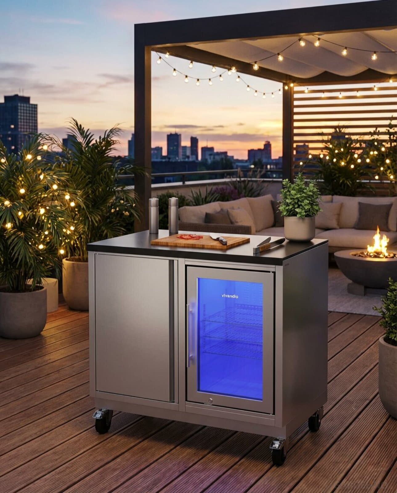 Vivandio quub Grillmodul mit Kühlschrank, silber