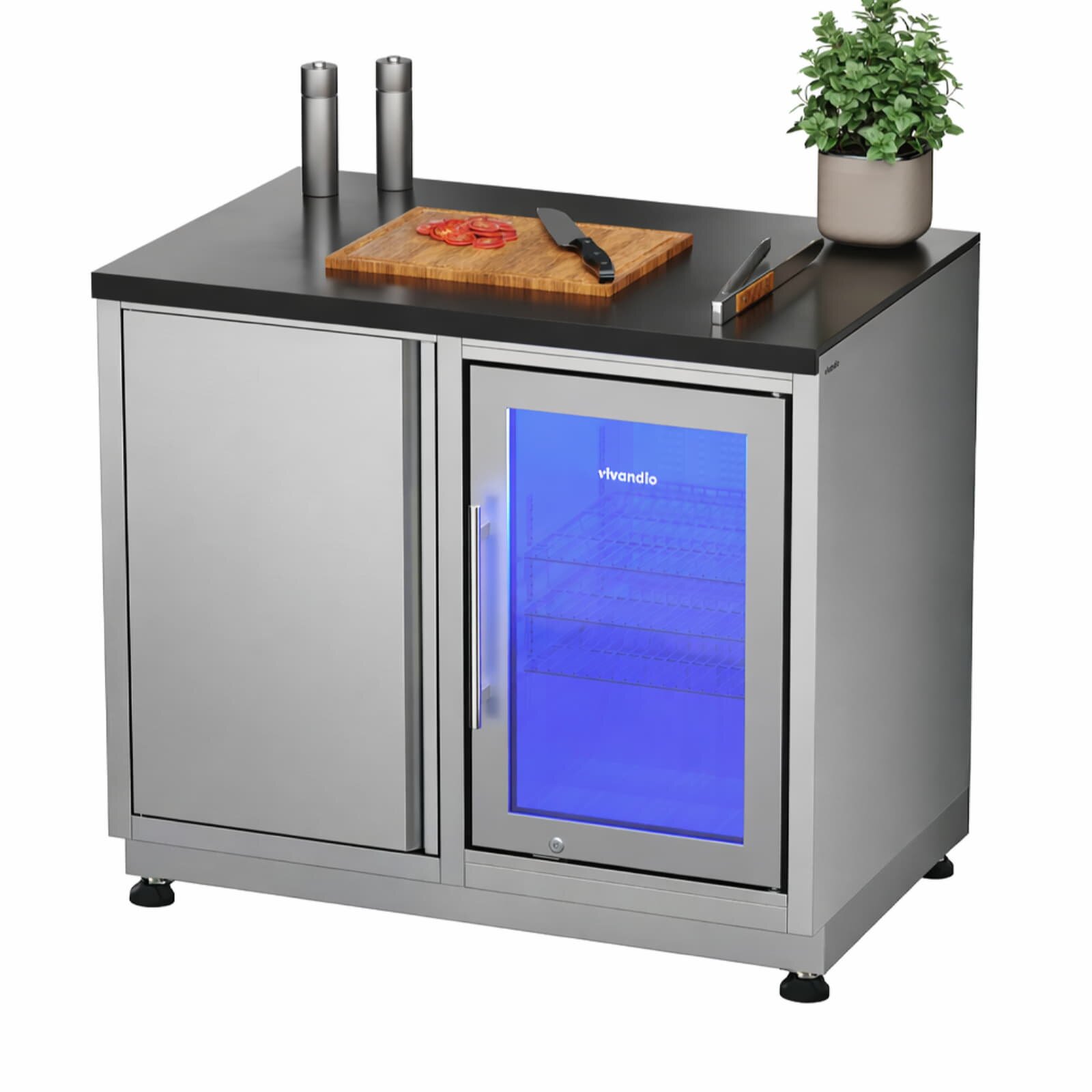 Vivandio quub Grillmodul mit Kühlschrank, silber