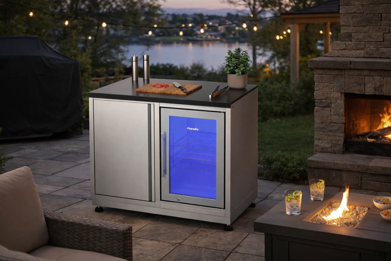 Vivandio quub Grillmodul mit Kühlschrank, silber