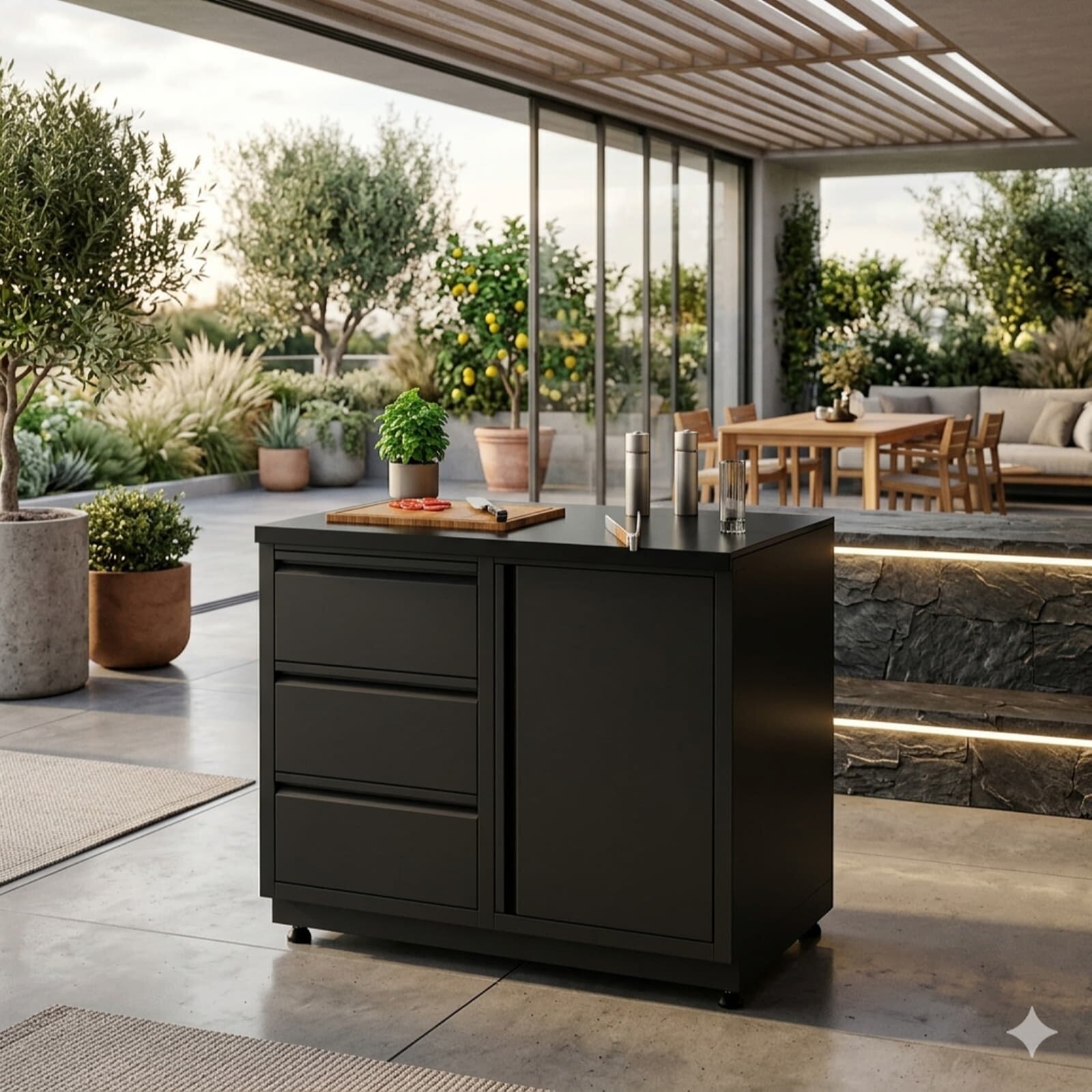 Vivandio quub System Grill Beistellwagen, mattschwarz