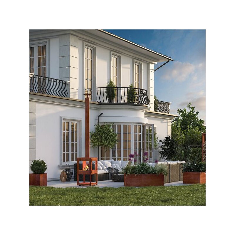 Außenkamin Vulx Cubis aus Cortenstahl