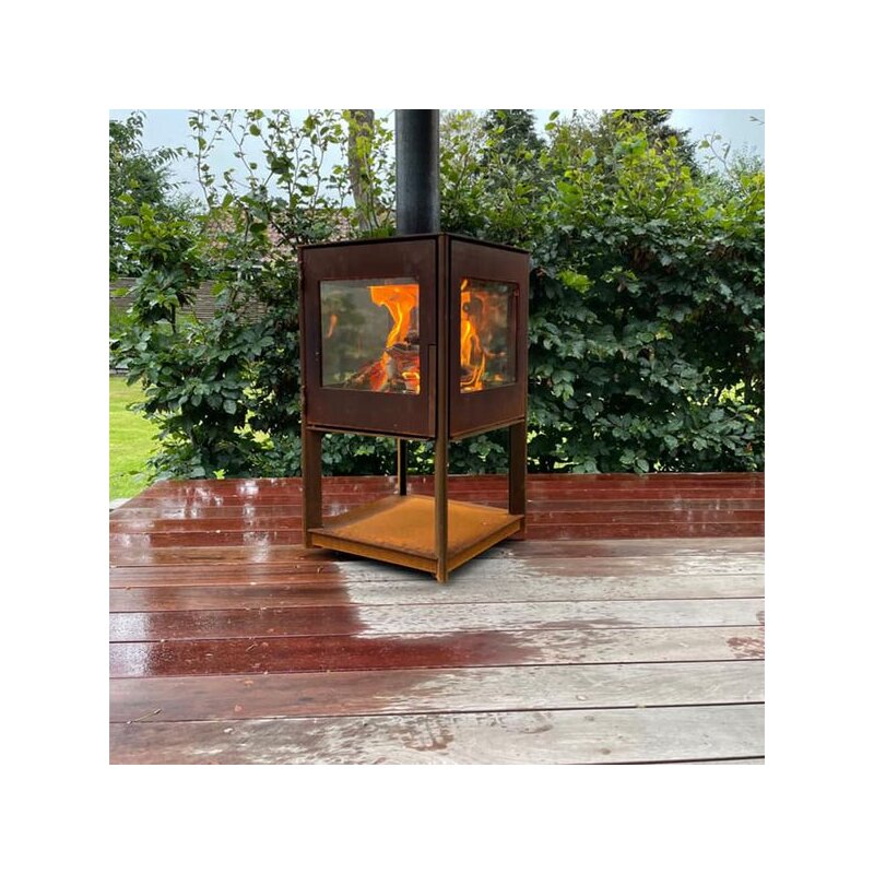Außenkamin Vulx Cubis aus Cortenstahl