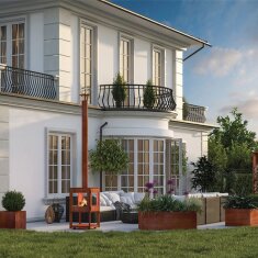 Außenkamin Vulx Cubis aus Cortenstahl