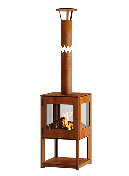 Außenkamin Vulx Cubis aus Cortenstahl