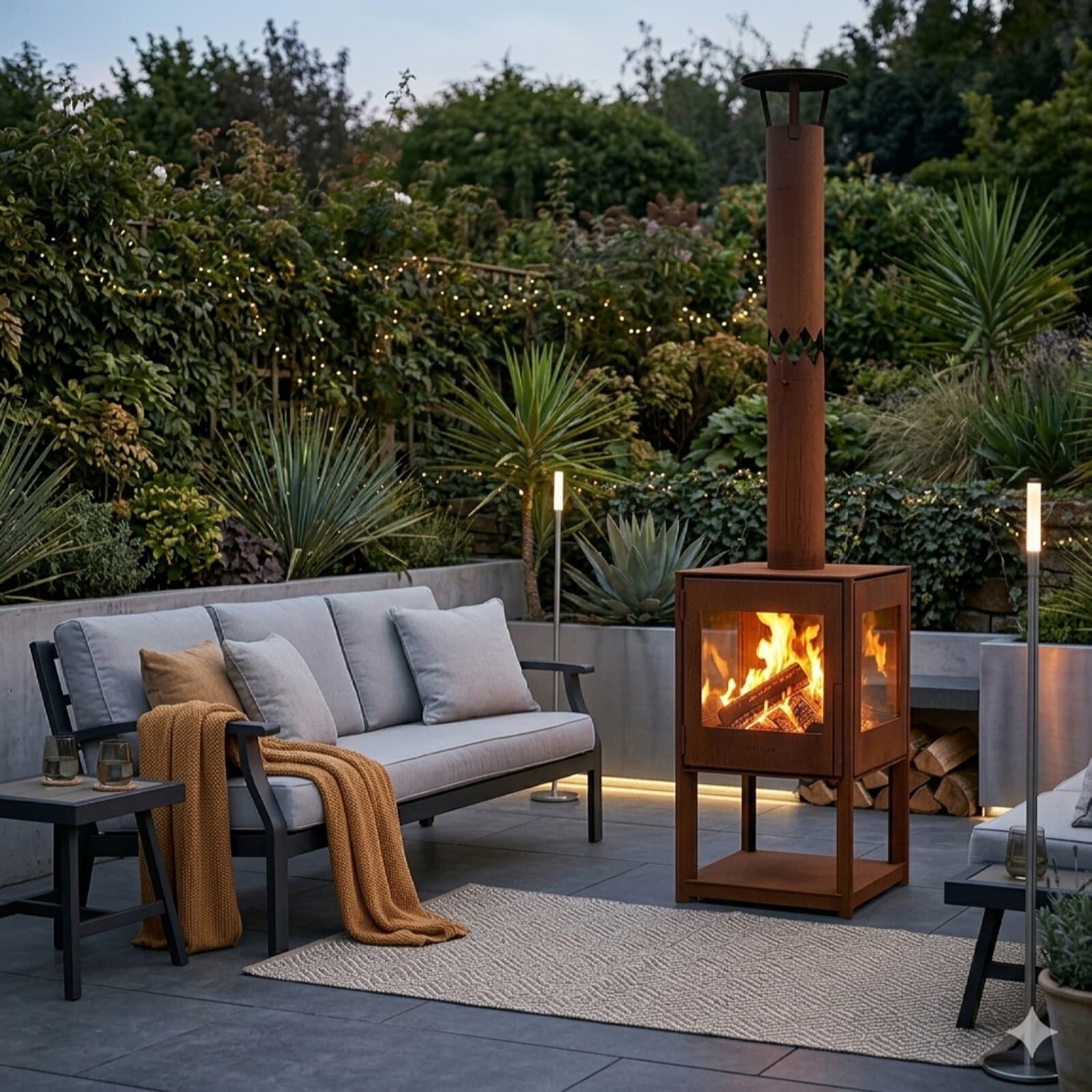 Außenkamin Vulx Cubis aus Cortenstahl