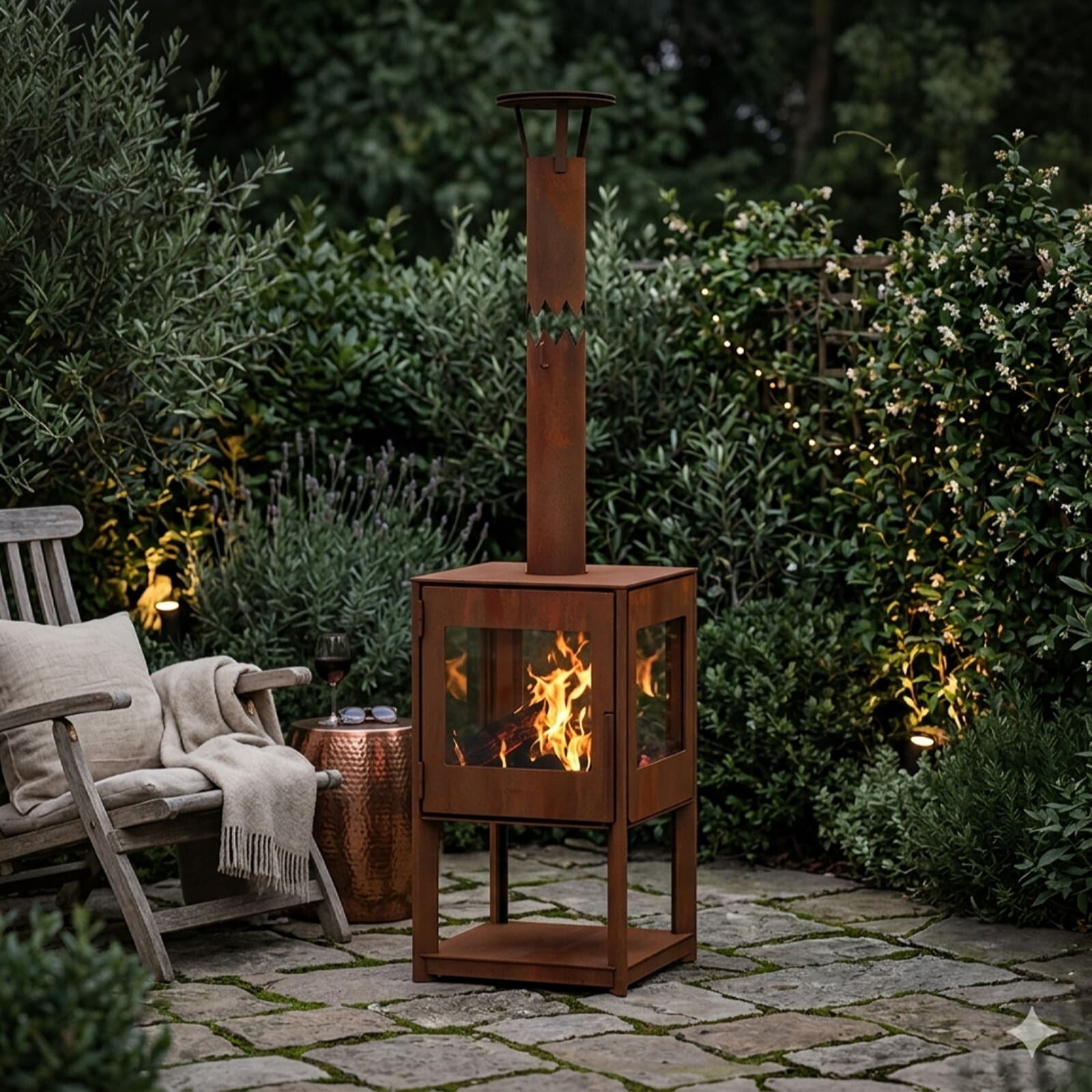 Außenkamin Vulx Cubis aus Cortenstahl