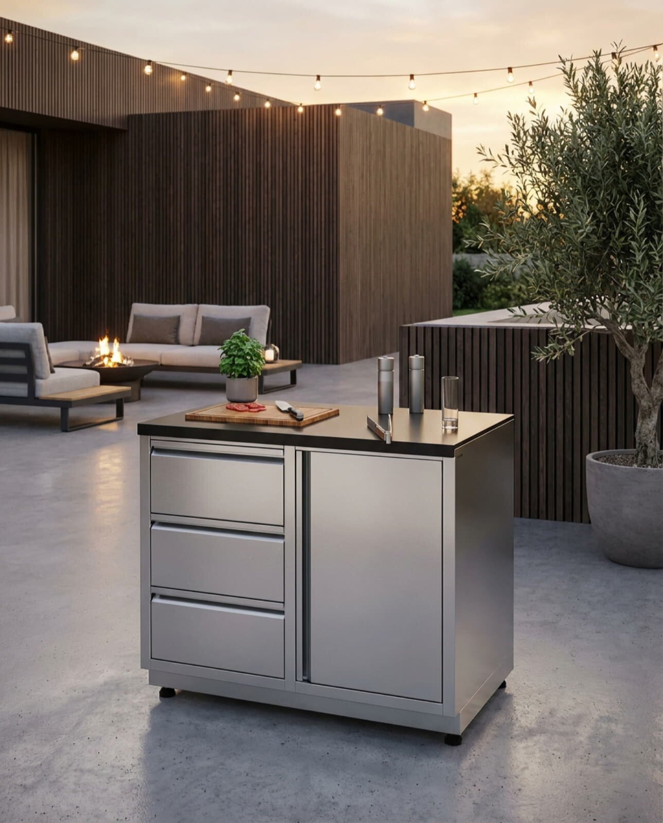 Vivandio quub System Grill Beistellwagen, Silber