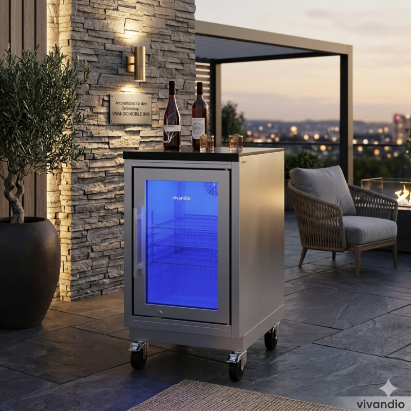 Vivandio quub Mobiler Kühlschrank für Garten & Pool, Silber