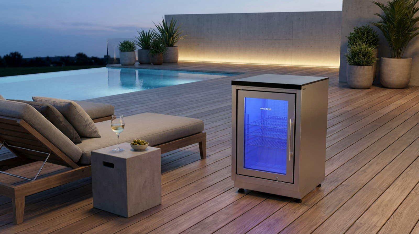 Vivandio quub Mobiler Kühlschrank für Garten & Pool, Silber