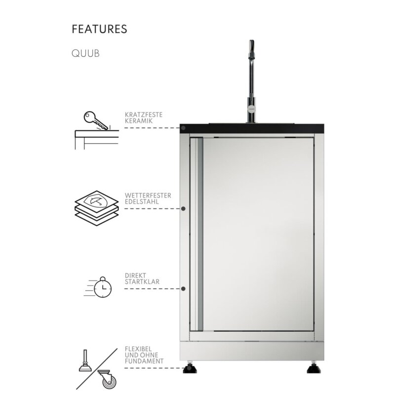 Vivandio quub Outdoorküche mit Grill fyre x, Kühlschrank, Arbeitsplatte, Silber