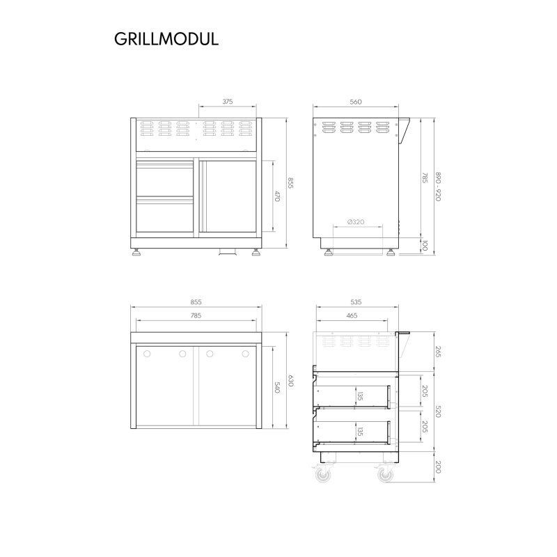 Vivandio quub Outdoorküche mit Grill fyre x, Kühlschrank, Arbeitsplatte, Silber