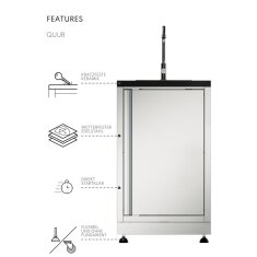 Vivandio quub Outdoorküche mit Grill fyre x, Kühlschrank, Arbeitsplatte, Silber