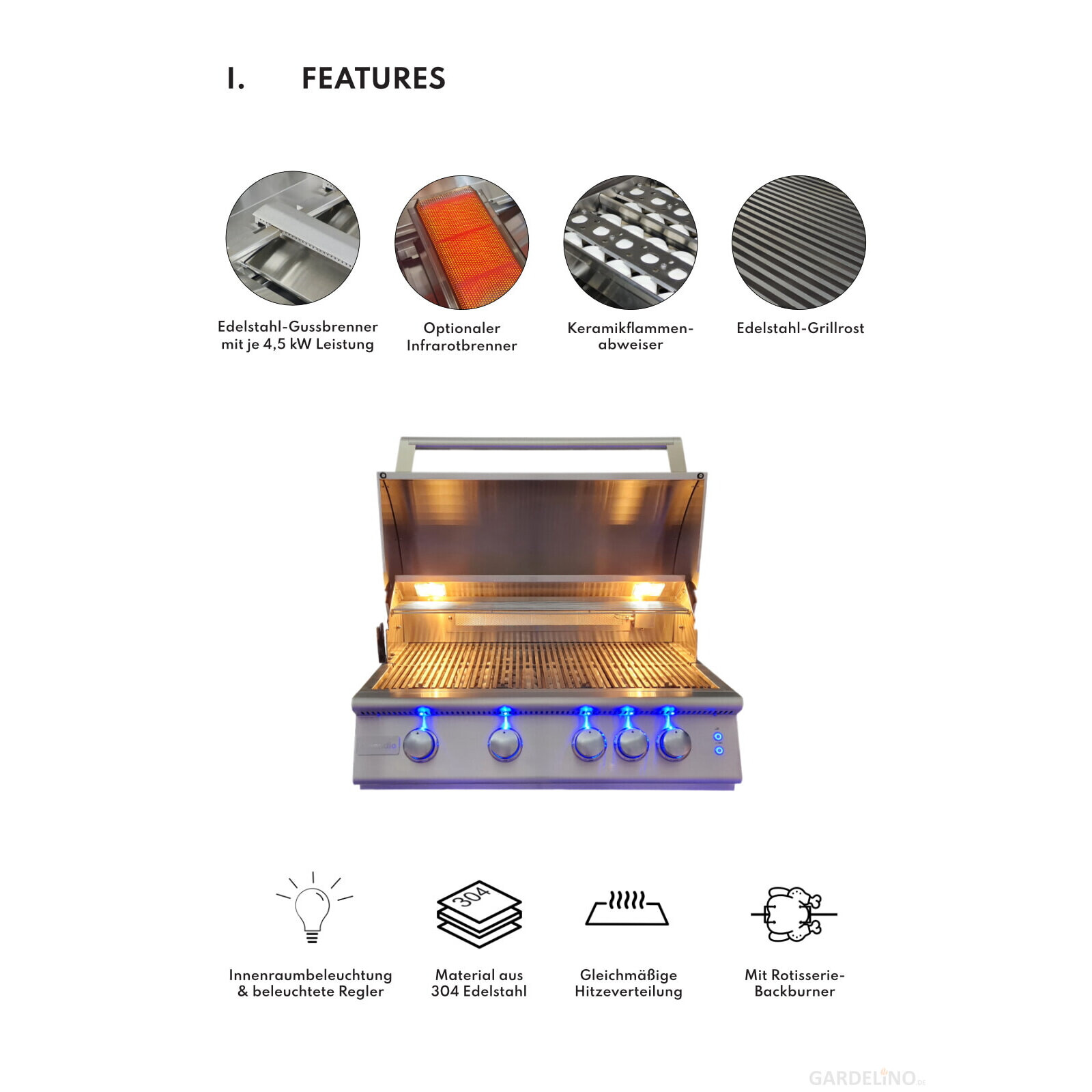 Vivandio quub Outdoorküche mit Grill fyre x, Kühlschrank, Arbeitsplatte, Silber