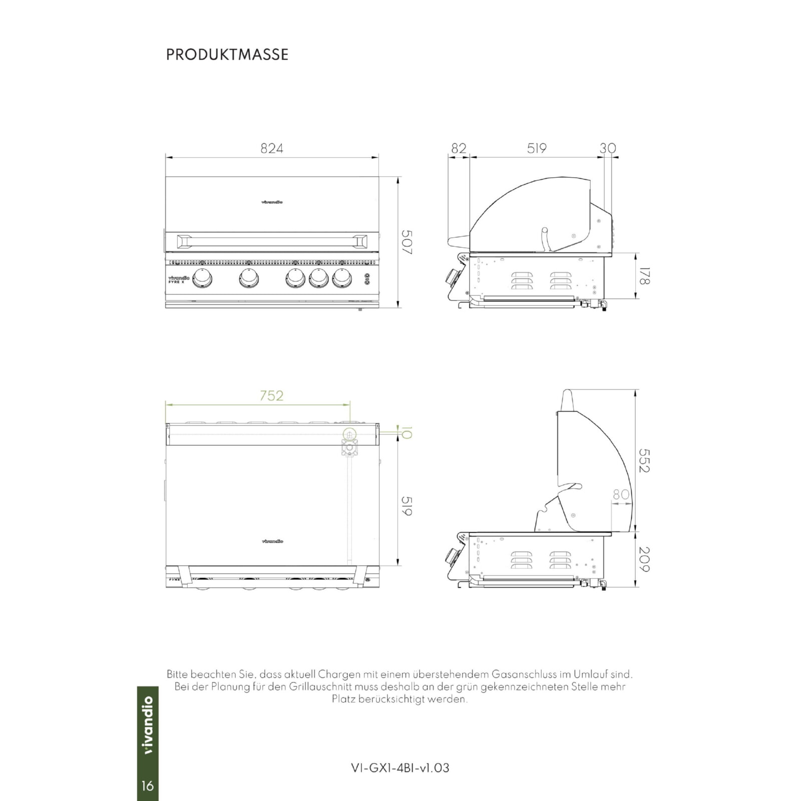 Vivandio quub Outdoorküche mit Grill fyre x, Kühlschrank, Arbeitsplatte, Silber