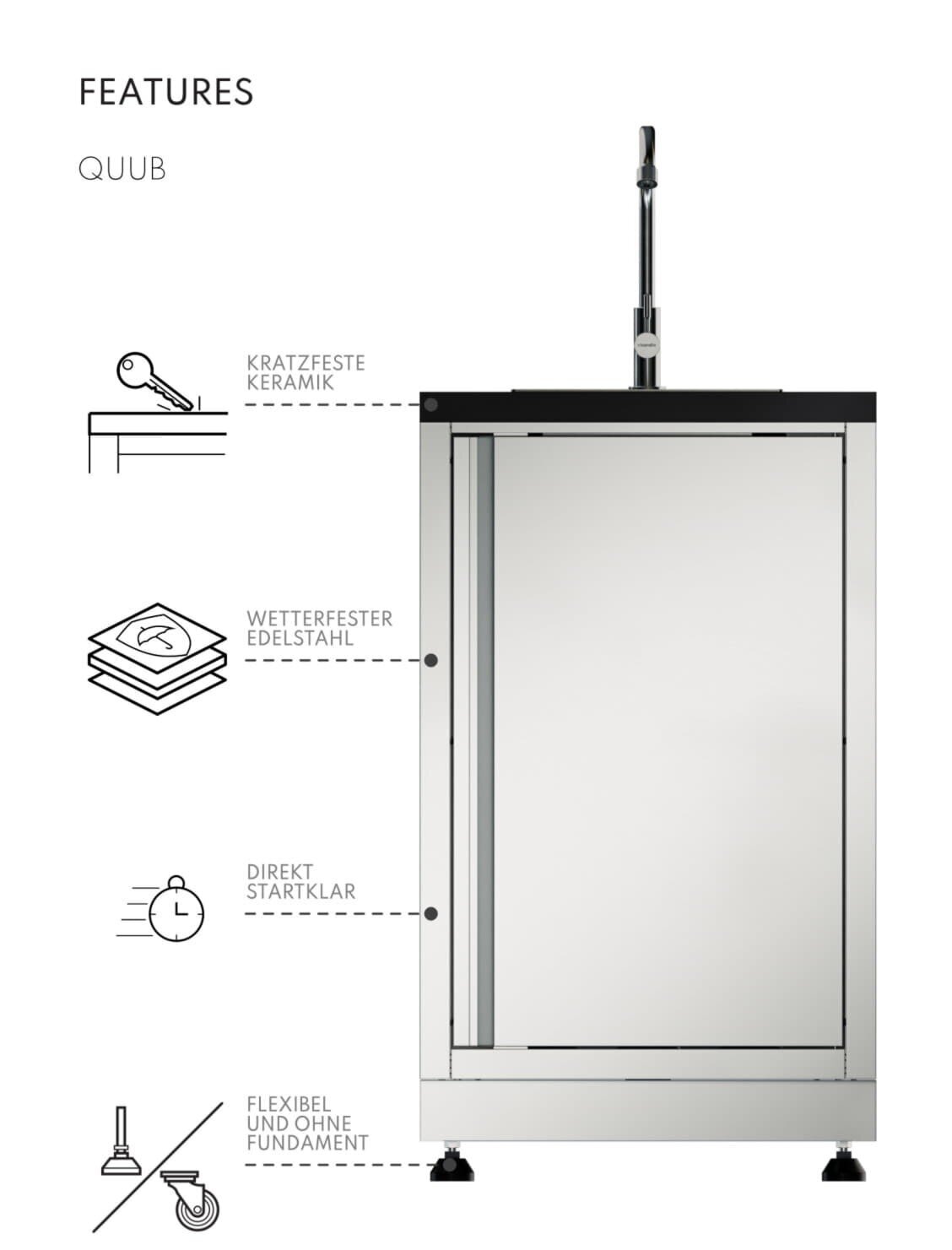 Vivandio quub Outdoorküche mit Grill fyre x, Kühlschrank, Arbeitsplatte, Silber