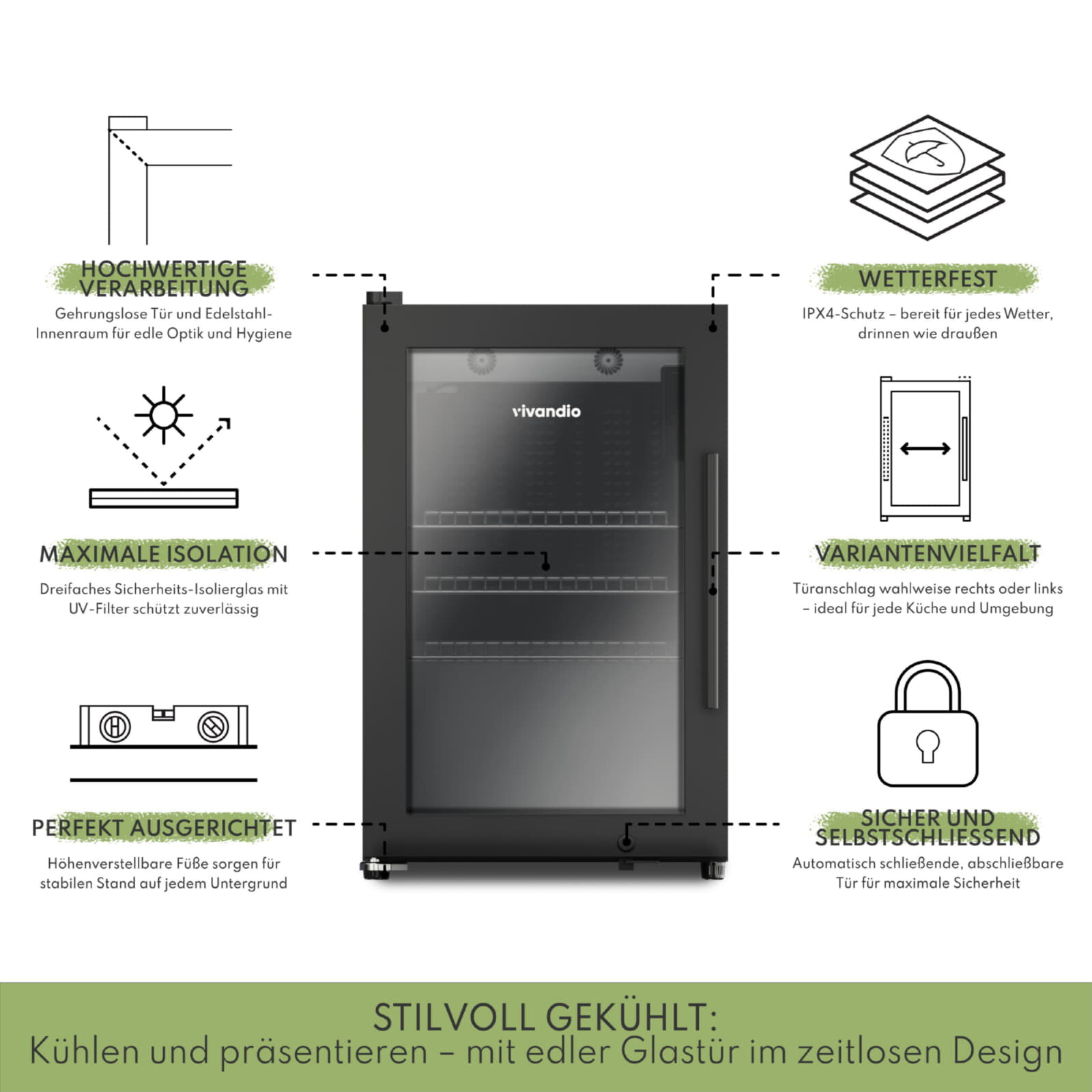 Vivandio quub Outdoorküche mit Grill fyre x, Kühlschrank, Arbeitsplatte, Mattschwarz