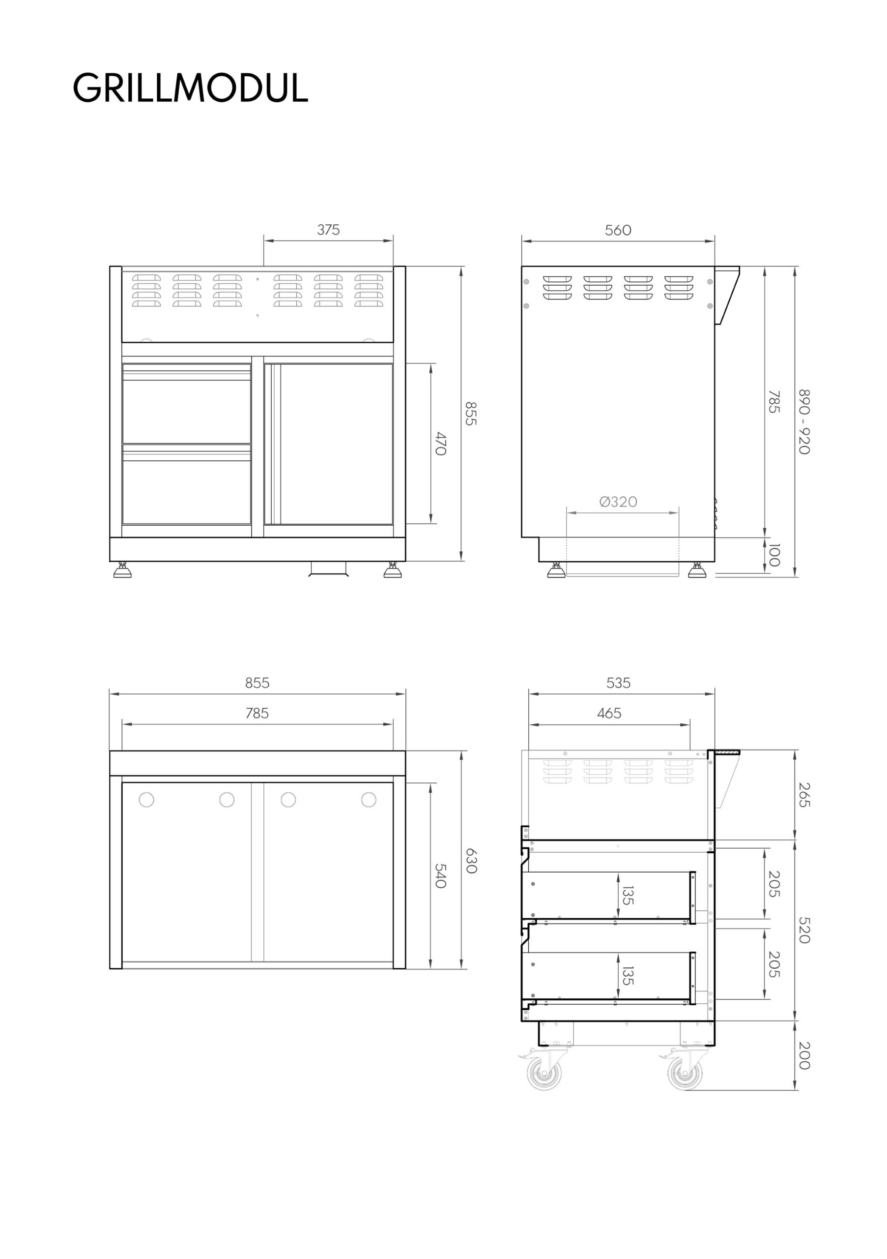 Vivandio quub Outdoorküche mit Grill fyre x, Kühlschrank, Arbeitsplatte, Mattschwarz