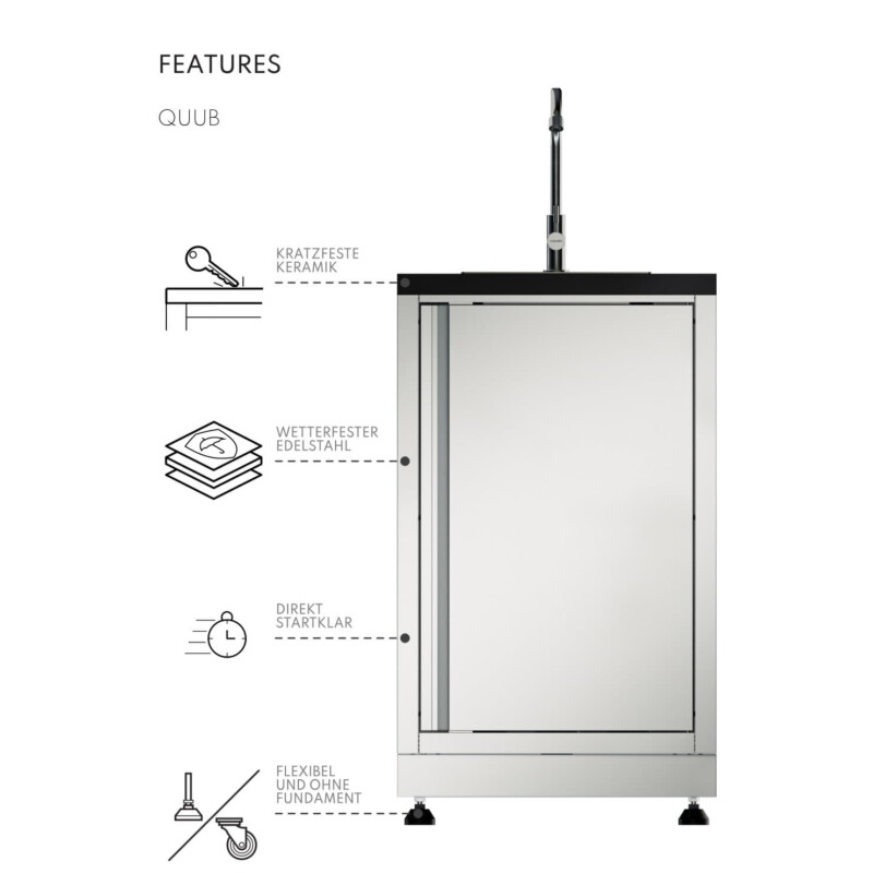Vivandio quub Outdoorküche mit Grill fyre x, Kühlschrank, Kochfeld, Silber