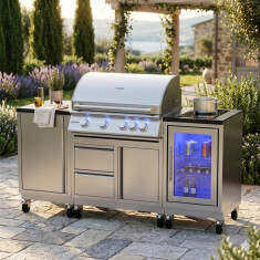 Vivandio quub Outdoorküche mit Grill fyre x, Kühlschrank, Kochfeld, Silber