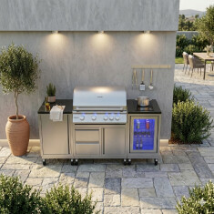 Vivandio quub Outdoorküche mit Grill fyre x, Kühlschrank, Kochfeld, Silber