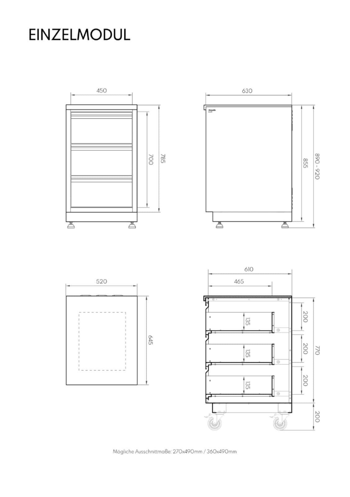 Vivandio quub Outdoorküche mit Grill fyre x, Kühlschrank, Kochfeld, Silber