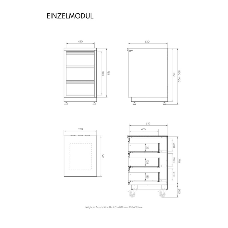 Vivandio quub Outdoorküche mit Grill fyre x, Kühlschrank, Kochfeld, Mattschwarz
