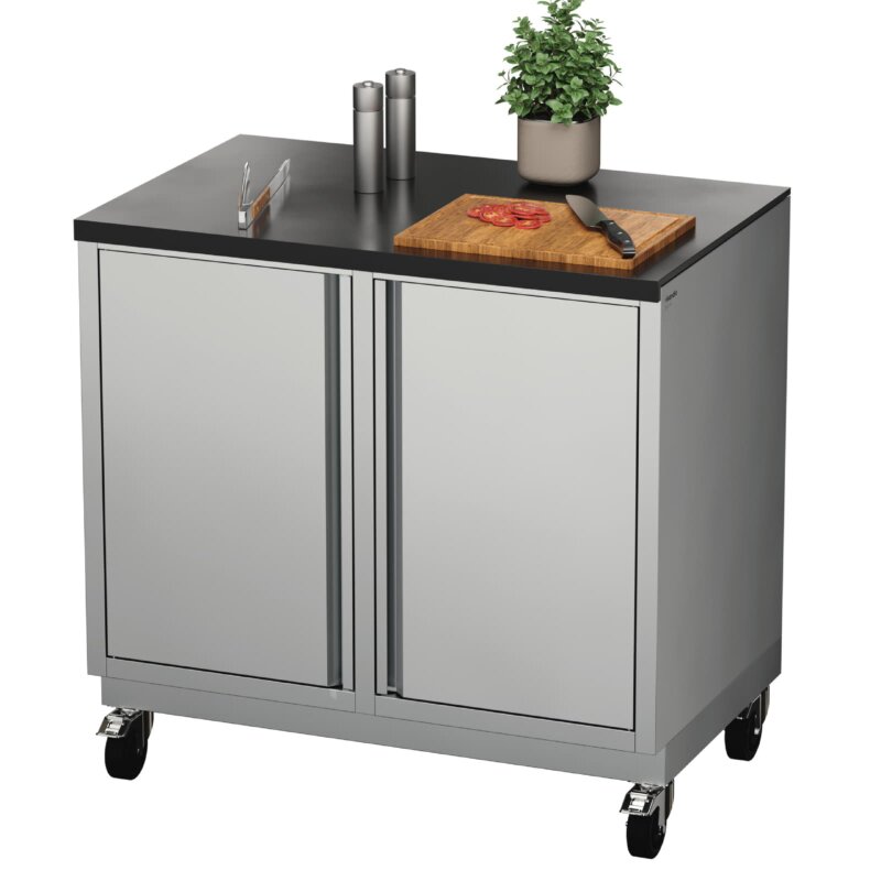 Vivandio quub Garten- & Grillschrank mit Steinarbeitsfläche, Silber