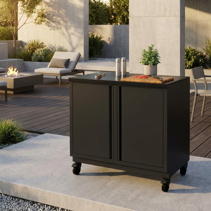 Vivandio quub Garten- & Grillschrank mit Steinarbeitsfläche, Schwarz