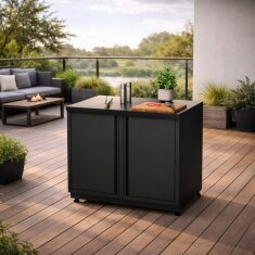 Vivandio quub Garten- & Grillschrank mit Steinarbeitsfläche, Schwarz