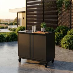 Vivandio quub Garten- & Grillschrank mit Steinarbeitsfläche, Schwarz