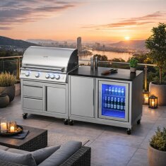 Vivandio quub mobile Outdoorküche mit Grill fyre x, Kühlschrank & Arbeitsplatte, Silber
