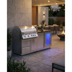 Vivandio quub mobile Outdoorküche mit Grill fyre x, Kühlschrank & Arbeitsplatte, Silber