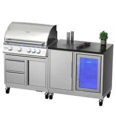 Vivandio quub mobile Outdoorküche mit Grill fyre x, Kühlschrank & Arbeitsplatte, Silber