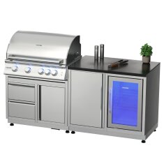 Vivandio quub mobile Outdoorküche mit Grill fyre x, Kühlschrank & Arbeitsplatte, Silber
