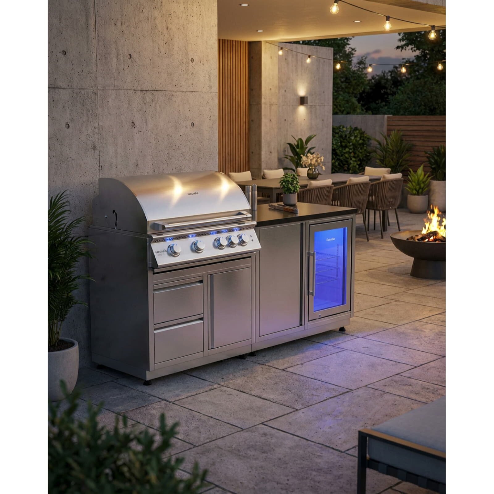 Vivandio quub mobile Outdoorküche mit Grill fyre x, Kühlschrank & Arbeitsplatte, Silber