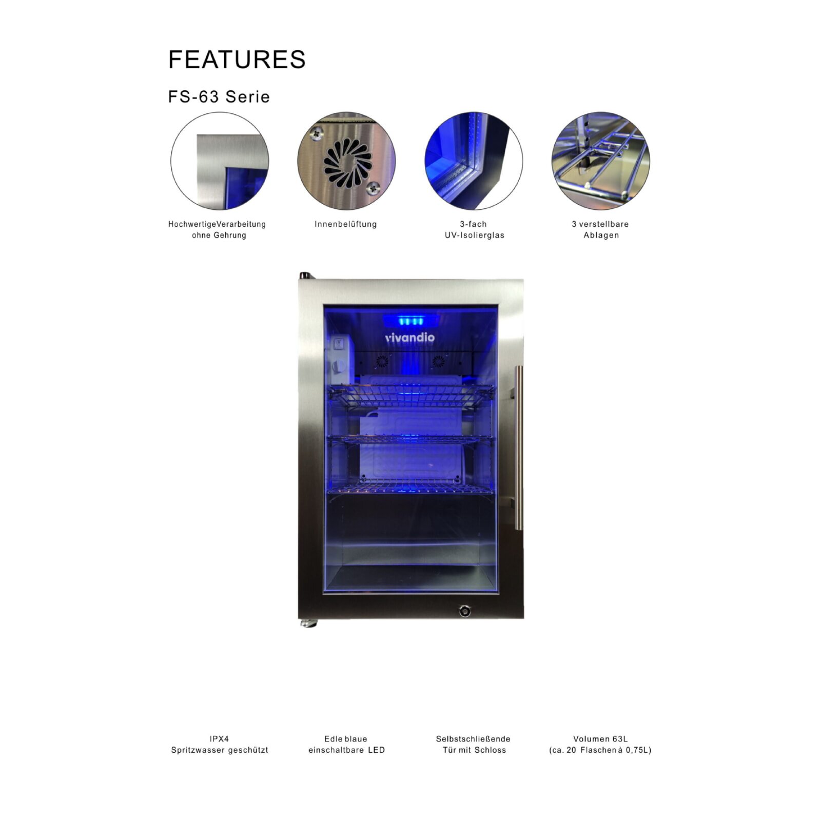 Vivandio quub mobile Outdoorküche mit Grill fyre x, Kühlschrank & Arbeitsplatte, Silber