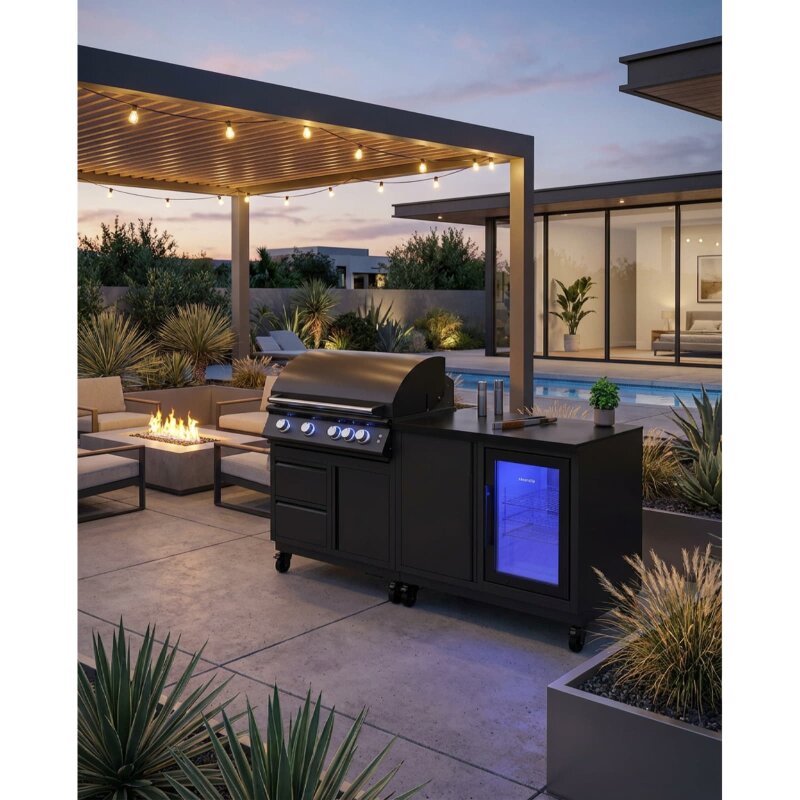 Vivandio quub mobile Outdoorküche mit Grill fyre x, Kühlschrank & Arbeitsplatte, Schwarz