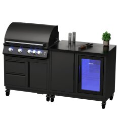 Vivandio quub mobile Outdoorküche mit Grill fyre x, Kühlschrank & Arbeitsplatte, Schwarz