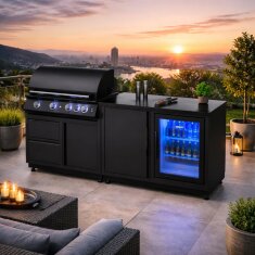 Vivandio quub mobile Outdoorküche mit Grill fyre x, Kühlschrank & Arbeitsplatte, Schwarz