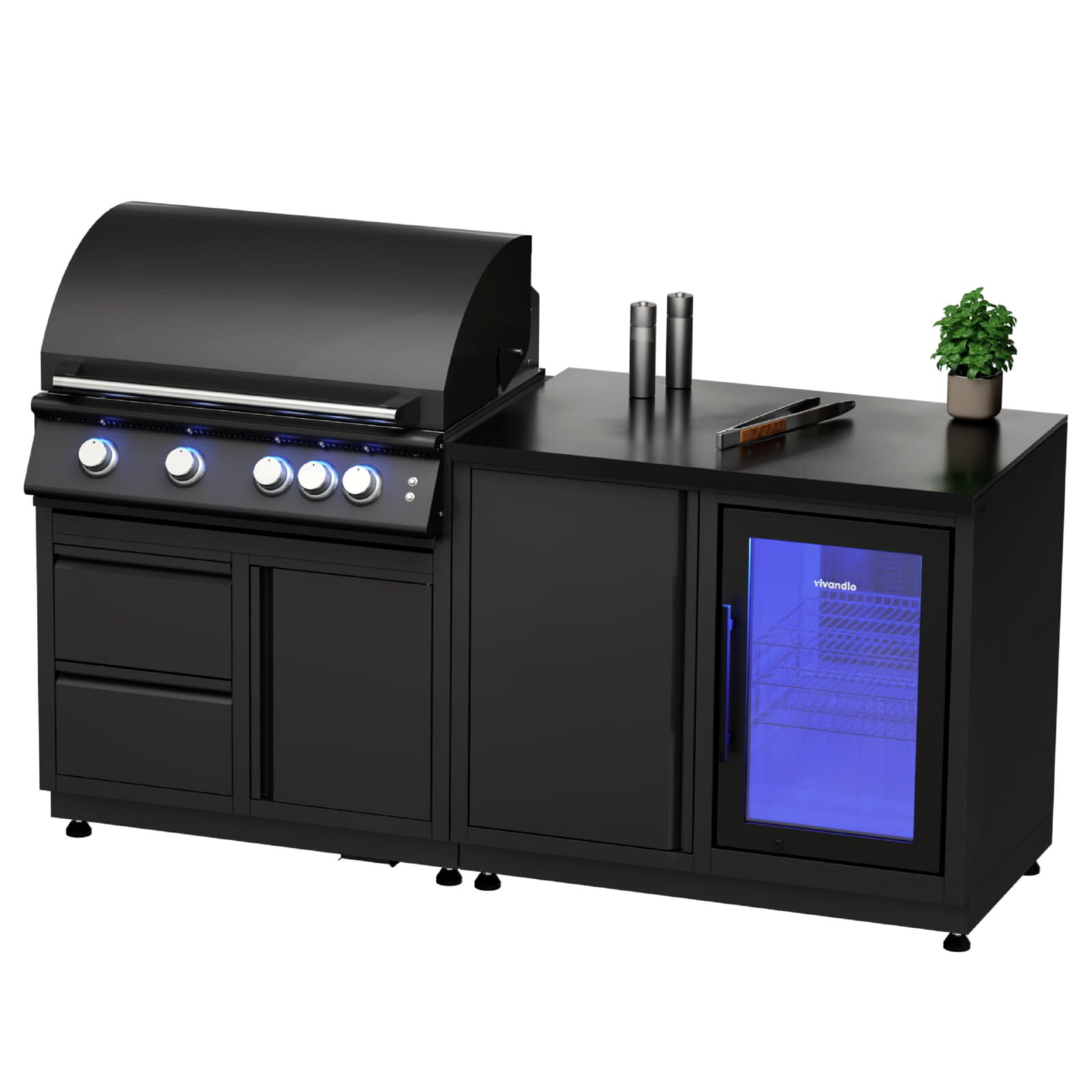 Vivandio quub mobile Outdoorküche mit Grill fyre x, Kühlschrank & Arbeitsplatte, Schwarz
