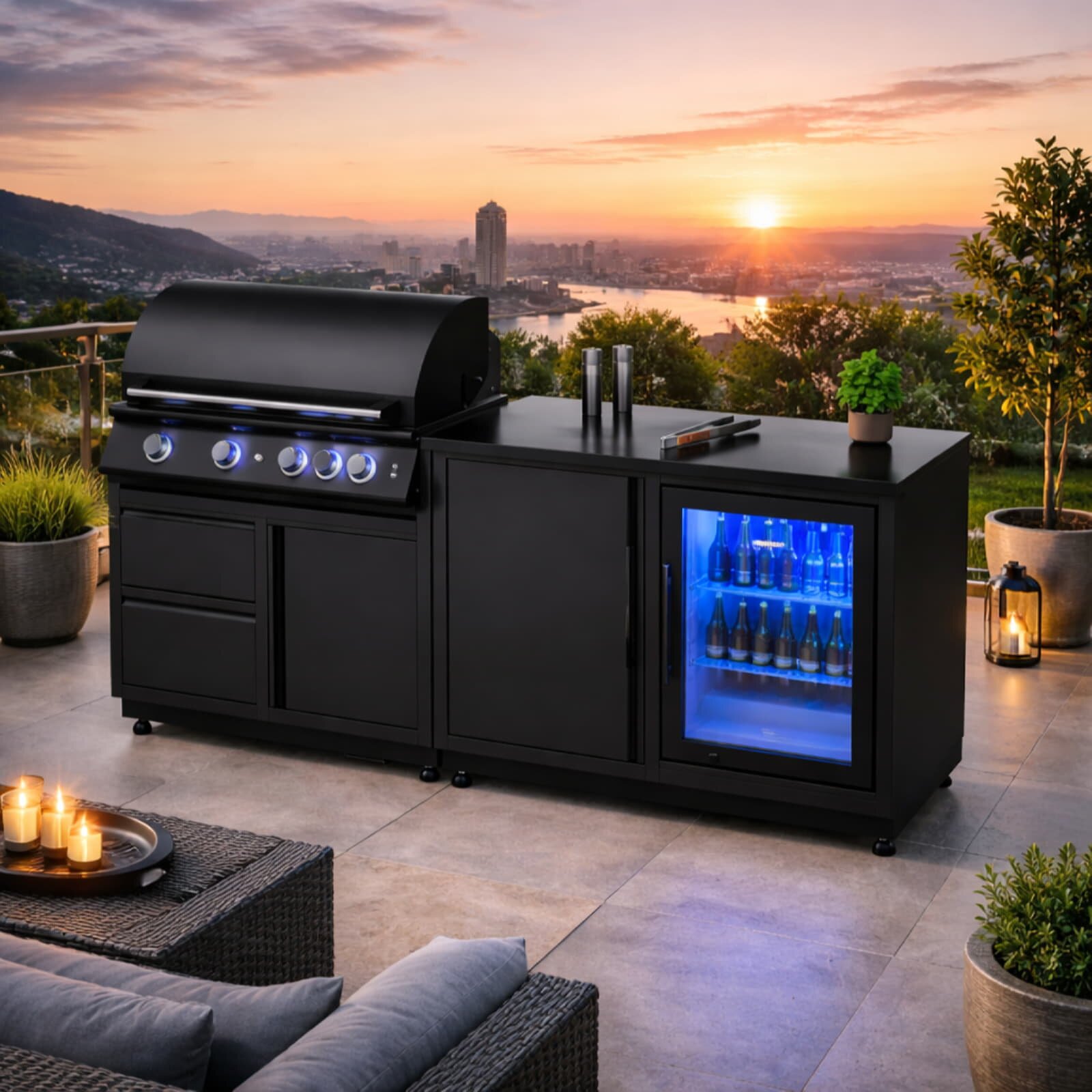 Vivandio quub mobile Outdoorküche mit Grill fyre x, Kühlschrank & Arbeitsplatte, Schwarz