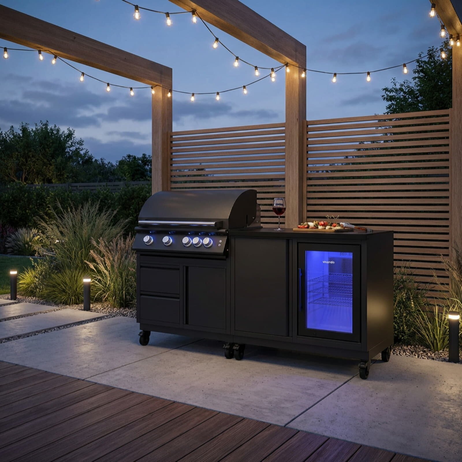 Vivandio quub mobile Outdoorküche mit Grill fyre x, Kühlschrank & Arbeitsplatte, Schwarz