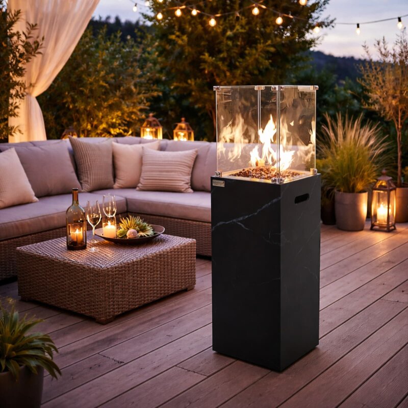 Gas Feuersäule Elementi+ Yukon, Marmor Optik, Bulgarien Schwarz